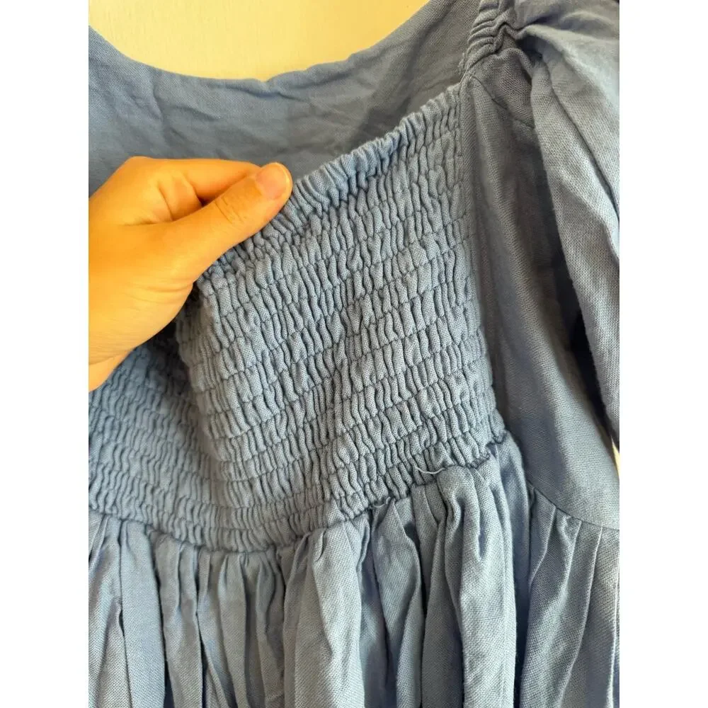 ELF Made by Hand Dress large Puff short sleeve mini dress 100% Linen ruched XXL - Picture 6 of 11